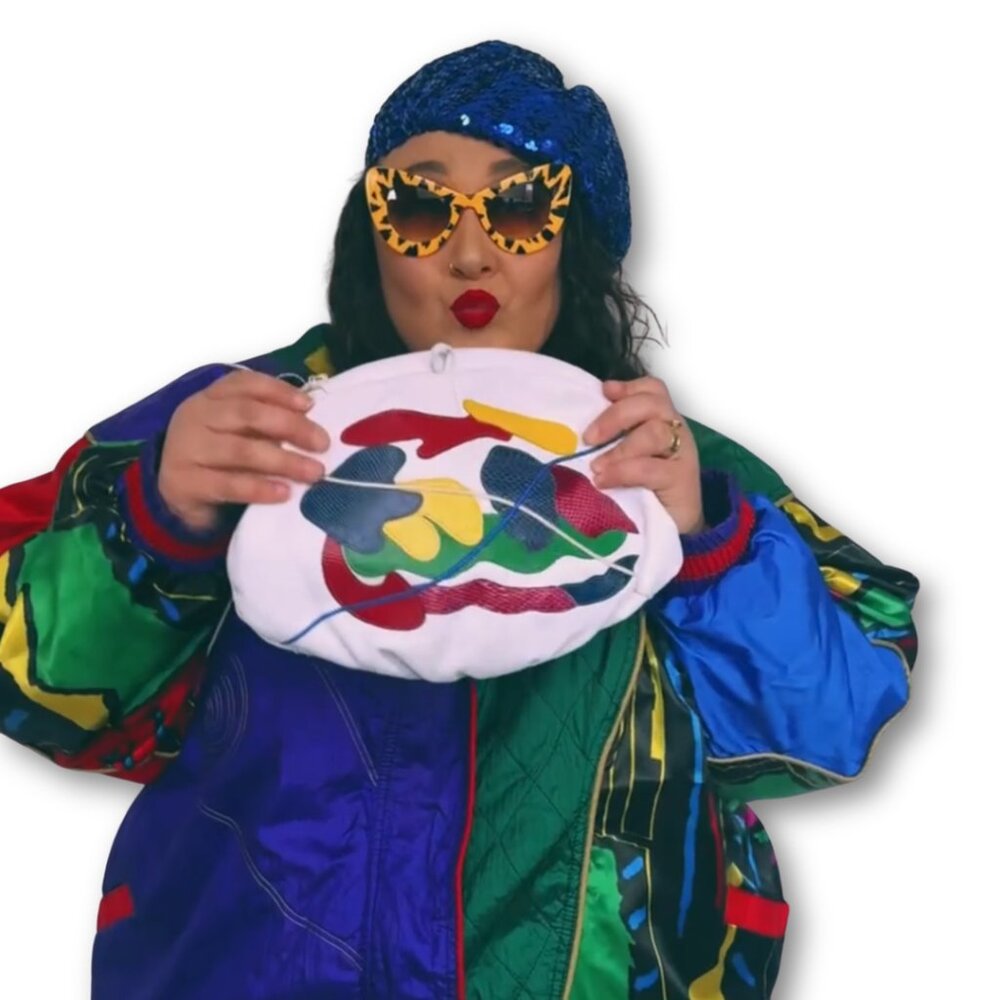 Vintage Deadstock White Leather Purse with Multicolored Patchwork Design